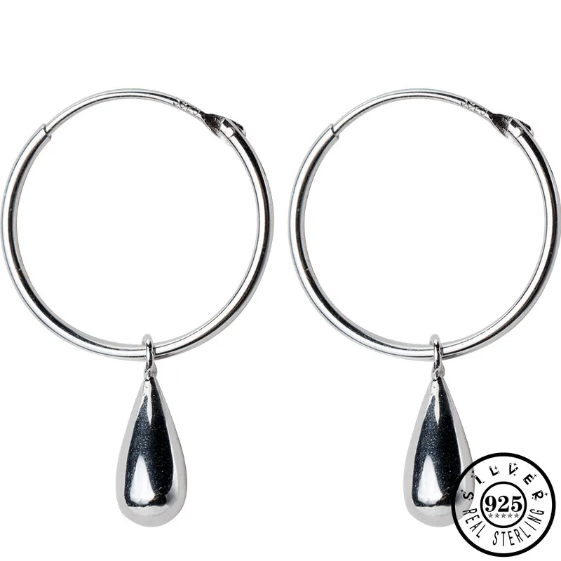 

925 Sterling Silver Water Drop Pendant Hoops Piercing Earrings Trendy Round Circle Ear Rings Christmas Earings Jewelry for Women