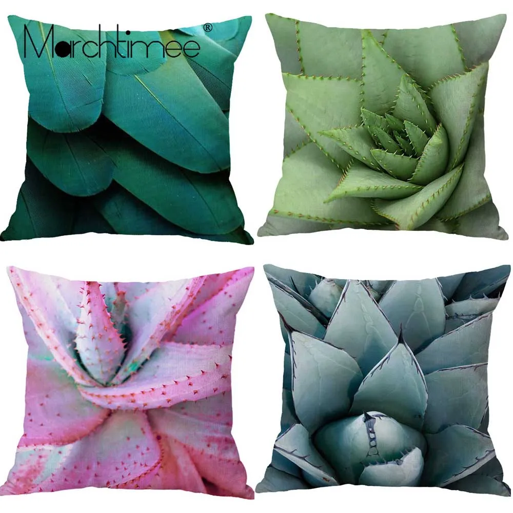 

Tropical Plants Pillow Case Polyester Linen Decorative Pillowcases Green Leaves Succulents Throw Pillow Case Cashion Cover