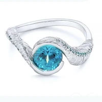 sea blue gem stone zircon ring fashion feather ring bridal engagement party wedding ring jewelry valentines day present