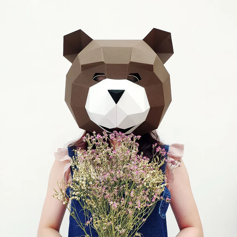 Новый DIY 3D Smile Teddy Bear бумажная маска головной убор модель карты строительные