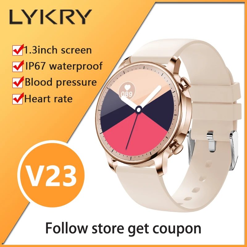 

LYKRY Top V23 Smart Watch Men Women 1.3inch Screen IP67 Waterproof Heart Rate Monitor Fitness Trakcer Smartwatch For Android IOS