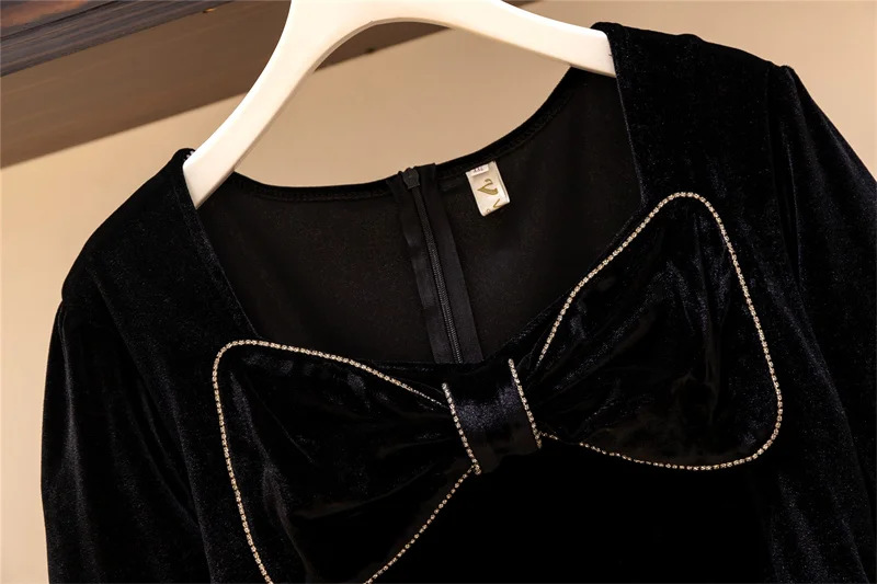 Женское винтажное платье-мини с длинным рукавом и квадратным вырезом | Женская