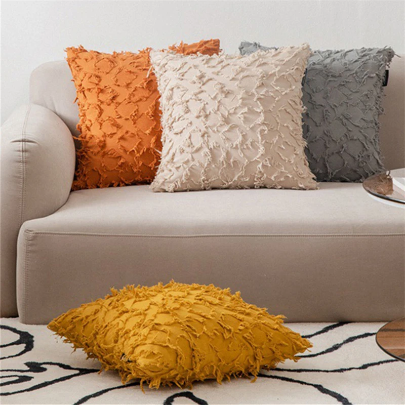 

100% Cotton Yellow Grey Cushion Cover Geometric Tassels Pillow Covers Decorative Sofa Homestay Bohemian Throw Pillows Decor Home