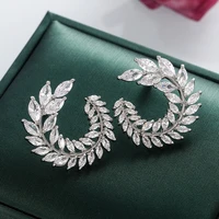 cute bling zircon stone silver color stud earrings for women feather fashion jewelry korean earrings