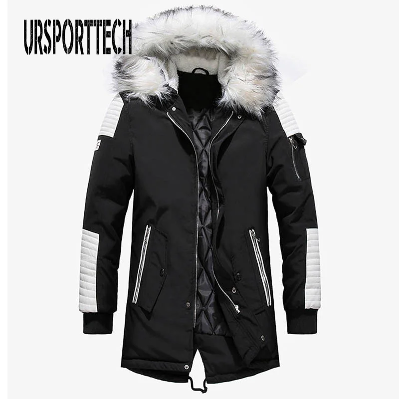 Брендовая зимняя мужская куртка с большим белым меховым воротником и капюшоном