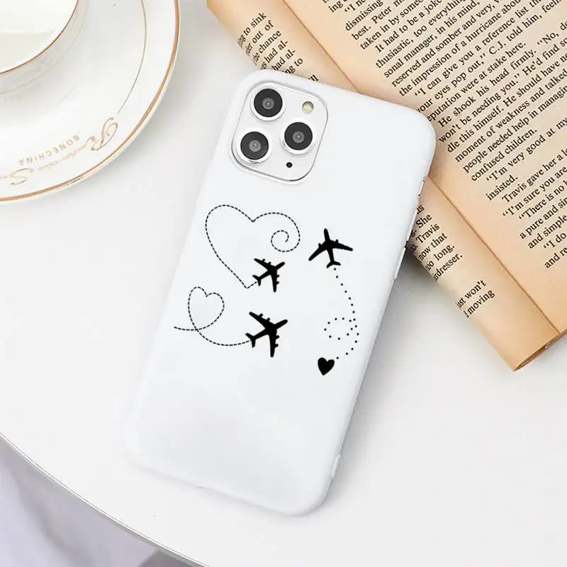 

World map travl airplane pattern Phone Case Candy Color for iPhone 6 7 8 11 12 s mini pro X XS XR MAX Plus