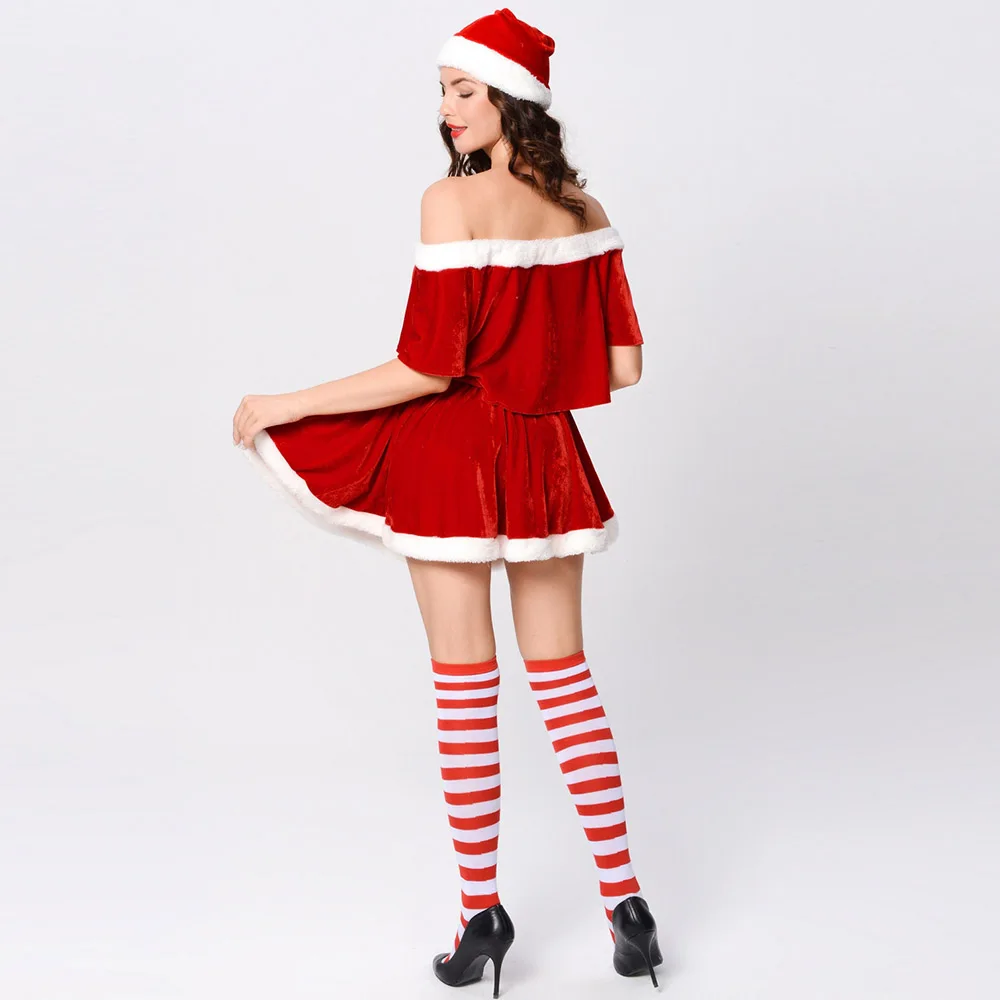 

Red Velvet Sweet Santa Claus Suit Women Christmas Party Dress Cosplay Costumes Adult Sexy Halloween Costume 2020 Xmas Outfit