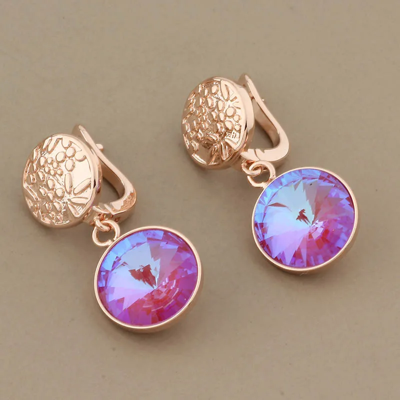 Женские серьги из розового золота 585 пробы с кристаллами|Серьги-подвески| |