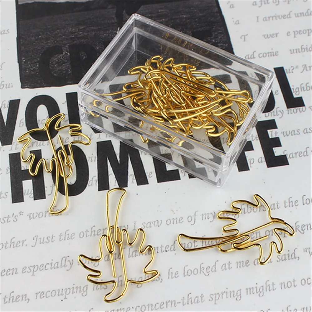 

10pcs Gold Coconut Tree Shape Paper Clips Escolar Bookmarks Photo Memo Ticket Clip Stationery School Supplies Gifts