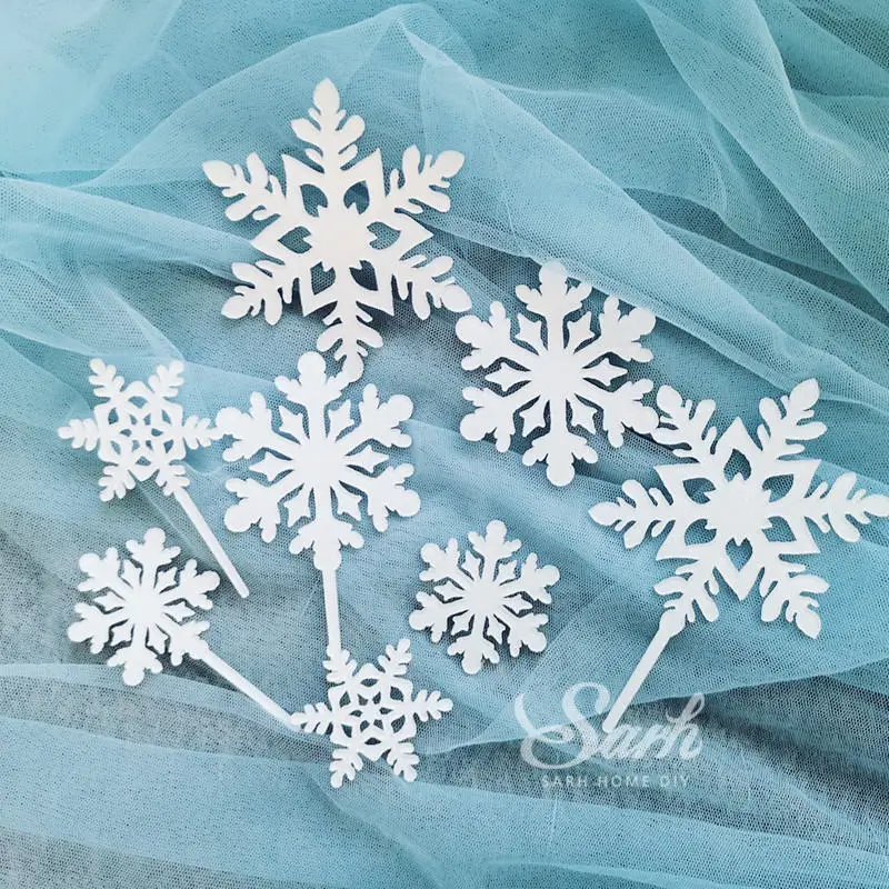 8pc white snowflake Золотые серебристые, лазерные лося Счастливого Рождества торт Топпер Замороженные вечерние Акриловые Поддельные украшение в виде хлопьев снега для приспособление для выпечки подарок любви - Цвет: 8pc white snowflake