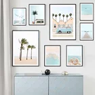 Морская звезда ракушки птица кокосовое дерево морской пляж настенная живопись холст скандинавские плакаты и принты настенные картины декор гостиной