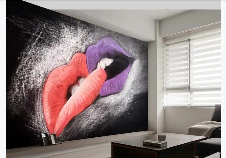 Креативные фото обои на заказ картина маслом красные губы для гостиной диван ТВ