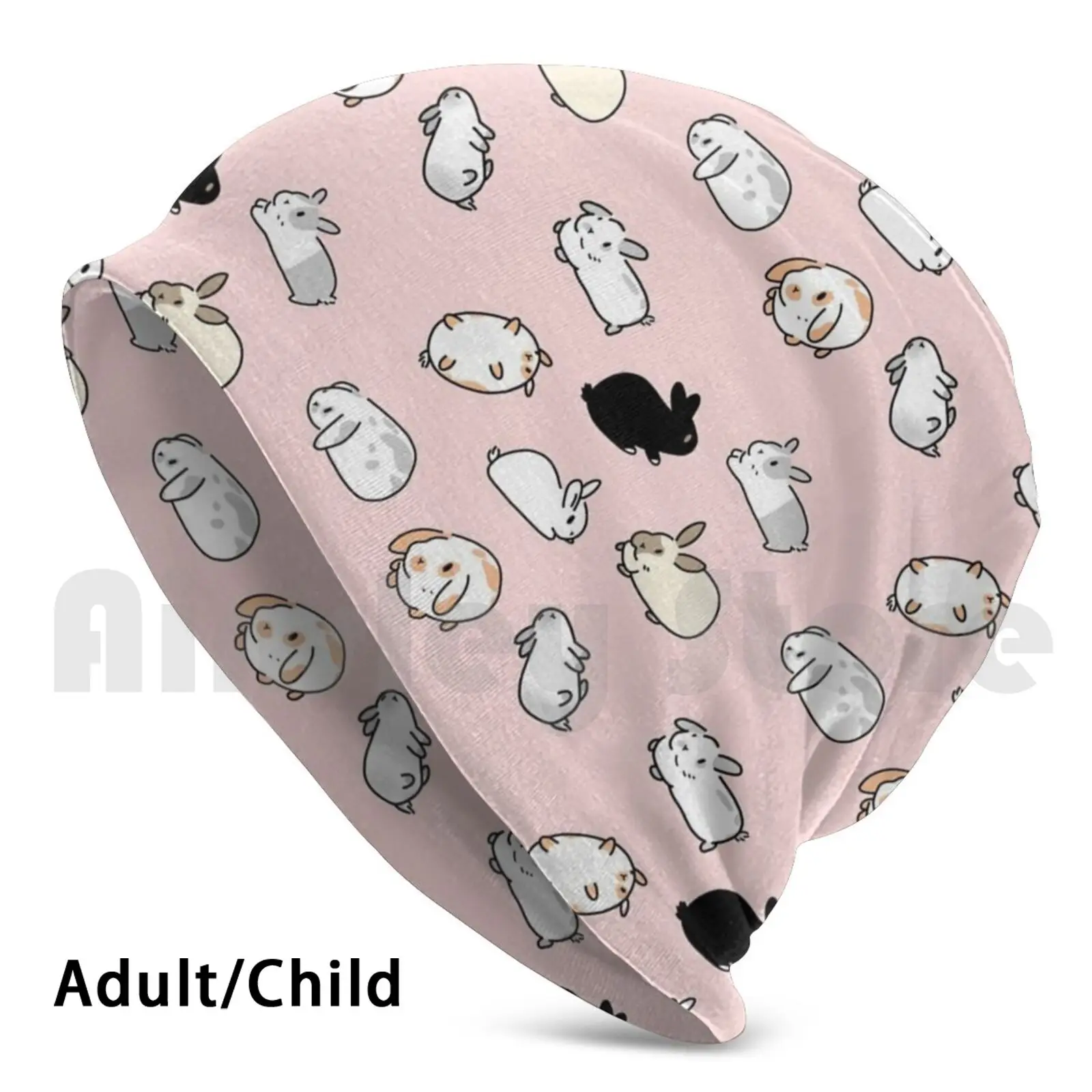 

Вязаная Шапка-бини с кроликами, 2449, шапки-бини с принтом, Белые Простые минималисты, Кролики-кролики, кролики, кавайные