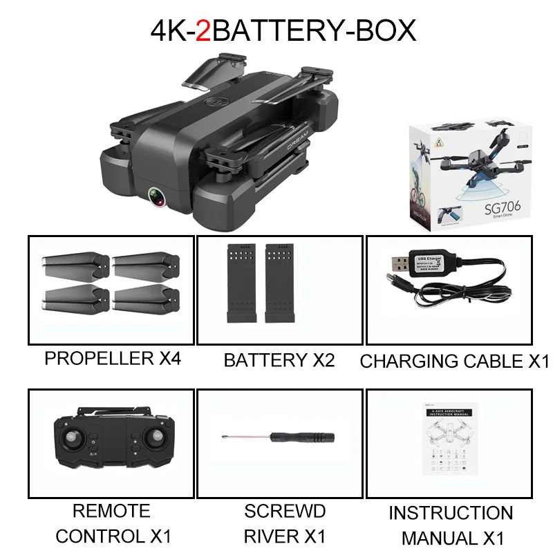 4K 2B Box SG706 Квадрокоптер Дрон 4K 1080P двойная камера WiFi FPV оптический поток Профессиональный радиоуправляемый Дрон складной Квадрокоптер игрушки - Цвет: 4K 2B Box