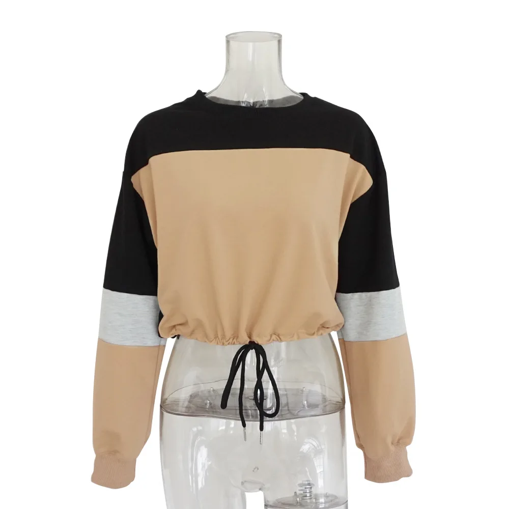 

Fanco Womens Winter Tops 2020 Women's New Autumn Patchwork O-Neck Drawstring Sweatshirt Streetwear Women