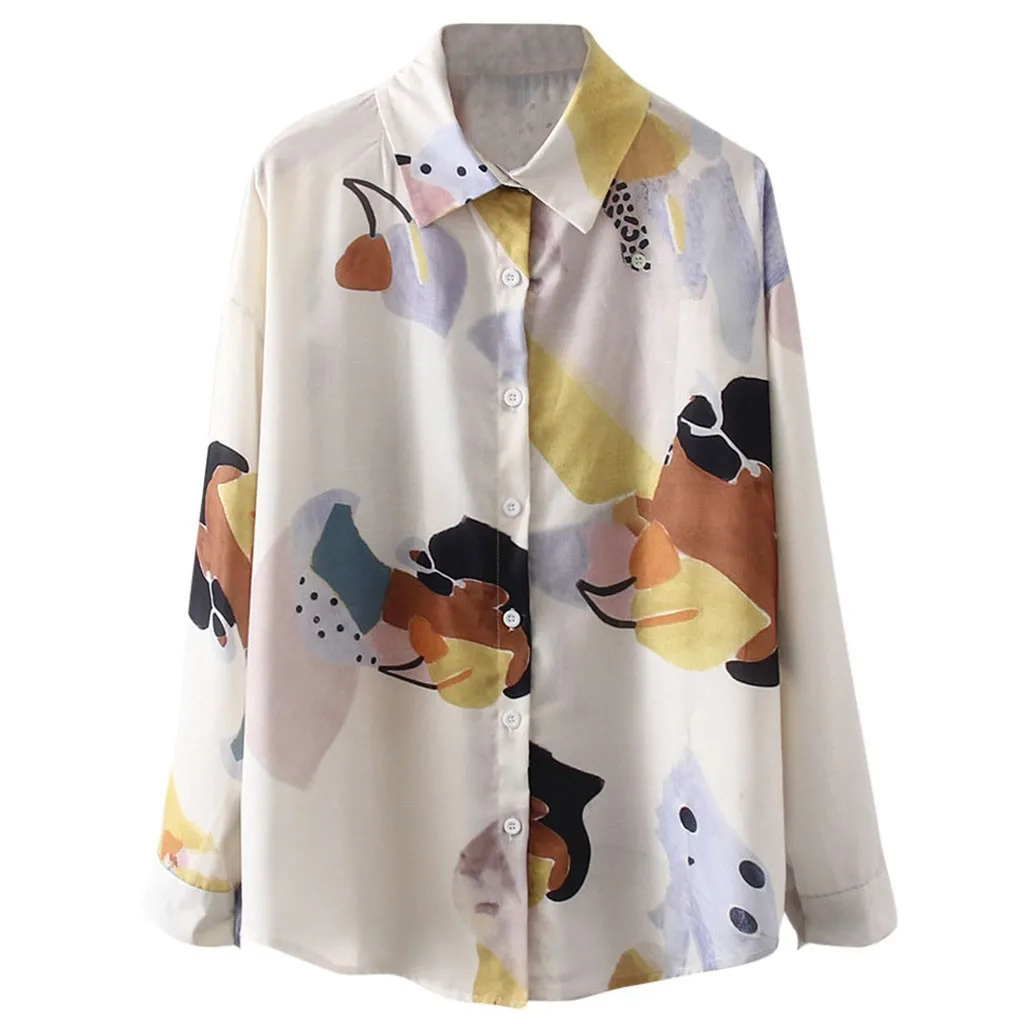 Женская винтажная рубашка SAGACE Повседневная с длинным рукавом и принтом Осень