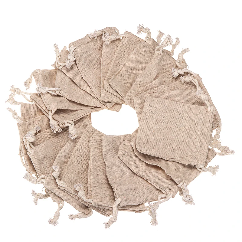 60 шт. небольшие Льняные мешки джутовый мешок подарочные сумки на шнурке