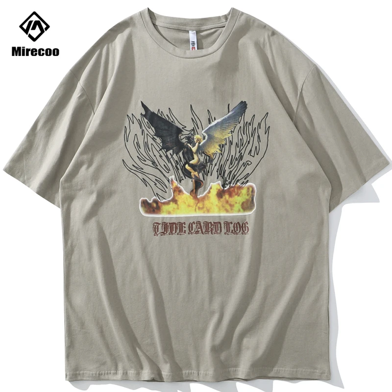 

Футболка мужская хлопковая, с принтом ангела и демона, в стиле хип-хоп, с коротким рукавом, большого размера, 2020