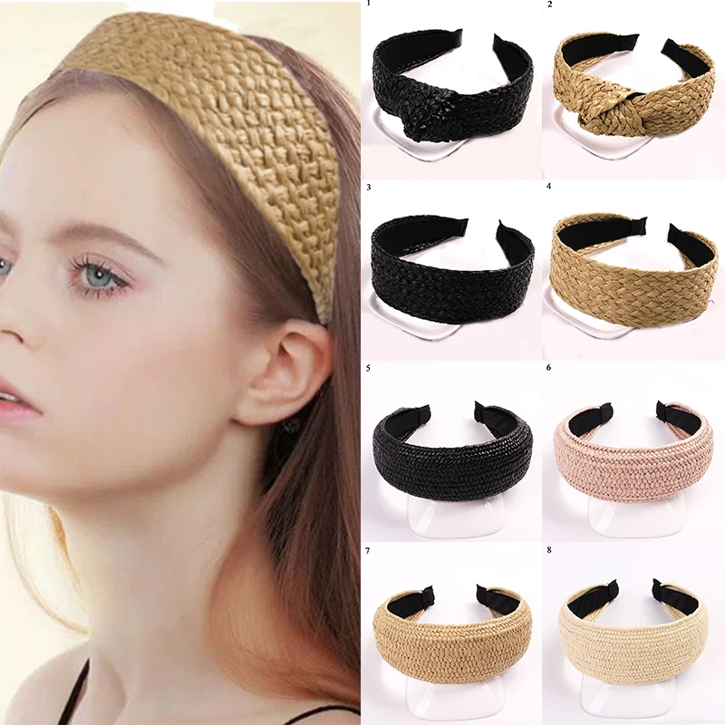 

Korea Style Knotted Hairband Handmade Straw Weaving headband Turban for Women Cross Hair Hoop Bezel Hairbands Hair Accessories