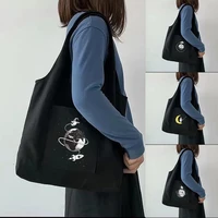 black shopping bag ladies large capacity travel portable messenger shoulder bag astronaut print washable grocery storage bags
