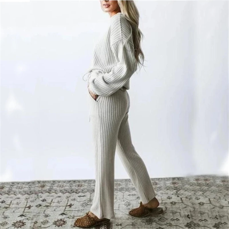 

Tracksuit Two Piece Set Pullover Sweater Women High Waist Knit Wide Leg Pants Women Suit 2 Piece Set Women Winter 2020 Costume