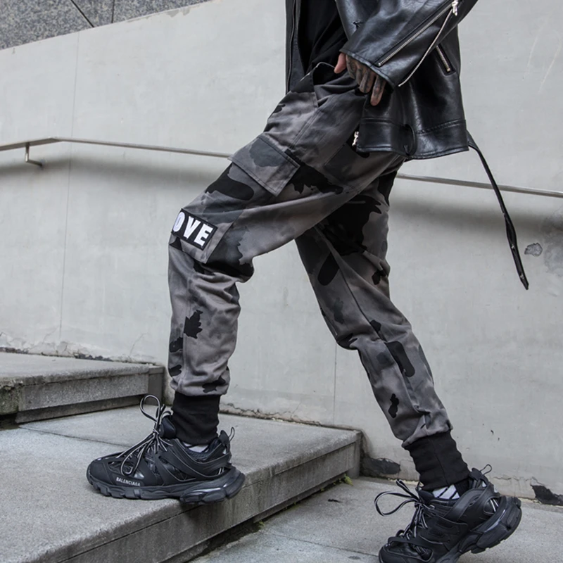 Новые Боковые карманы камуфляжные аппликации хип хоп обтягивающие мужские