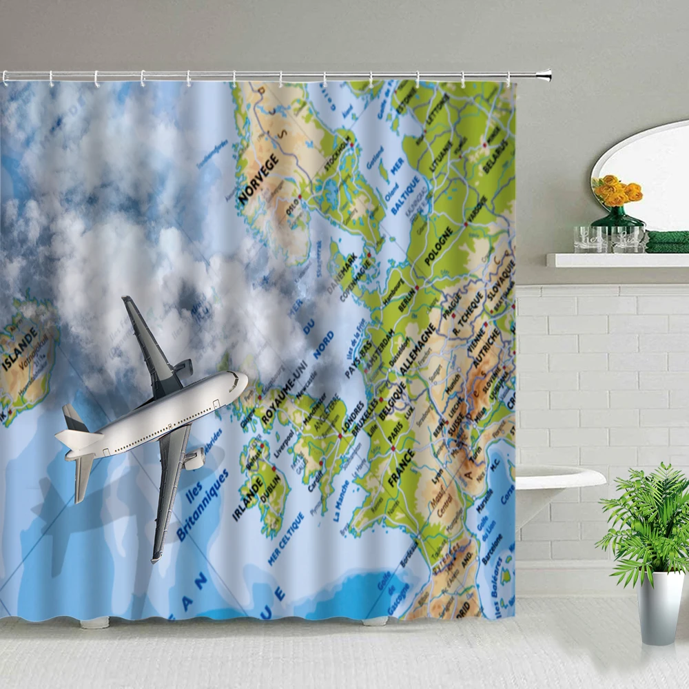 airplane shower curtains natural landscape 3d printing bath curtain set bathroom waterproof fabric bathtub home decor with hooks free global shipping