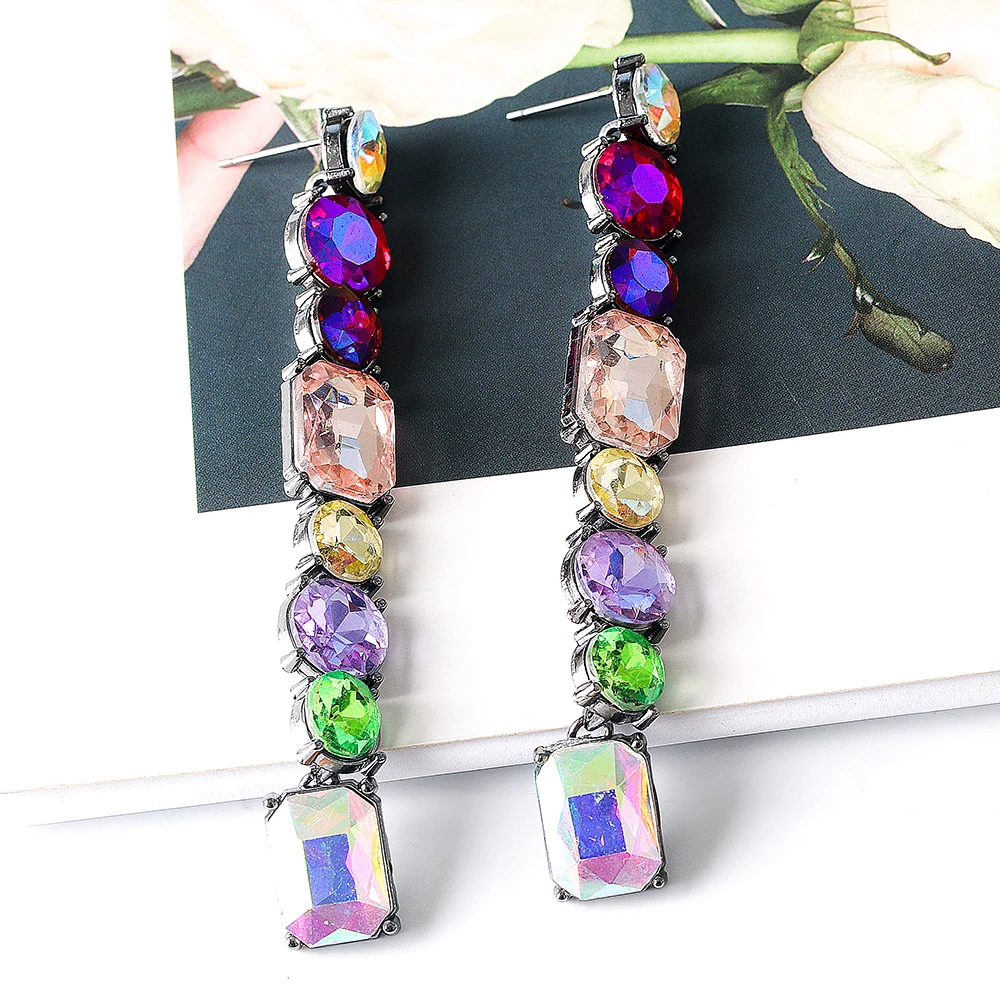 

New Colorful Rhinestone Long Tassel Dangle Earrings ​Crystal Drop Earring Luxury Party Earing for Women Jewelry Accessories