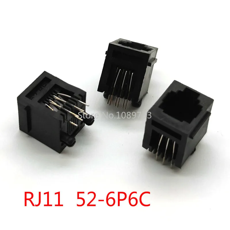 

20 шт., гнездо RJ11 52-6P6C, гнездо RJ12 для телефона, 6-ядерный, кристаллическая головка, 180 градусов по вертикали