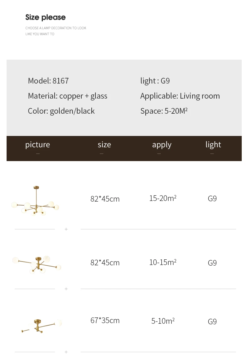 Modern Luxury Copper Chandeliers Lighting Gold Frame Ceiling Hanging Lamp For Living Dining Room Kitchen Loft Glass Ball Lustre crystal chandelier