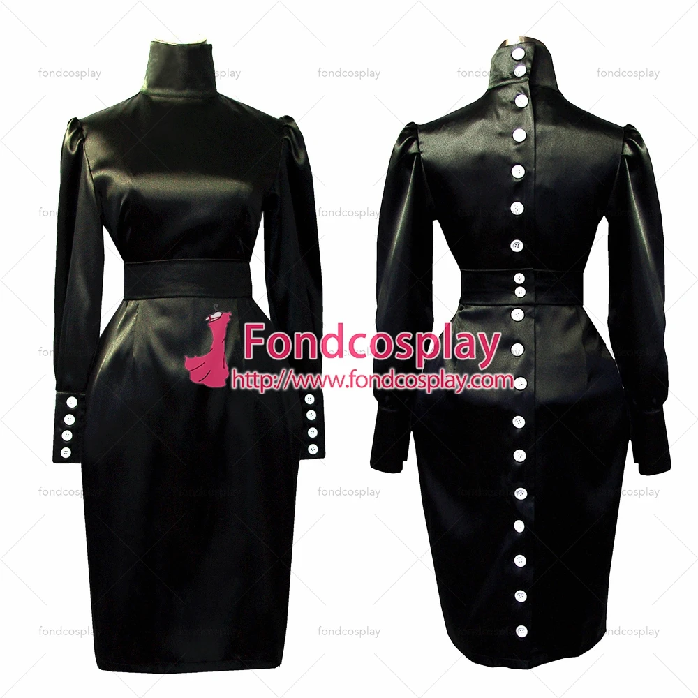 

fondcosplay adult sexy cross dressing sissy maid Buttons Gothic Lolita Black Satin Dress Cosplay Costume Custom-made[G500]