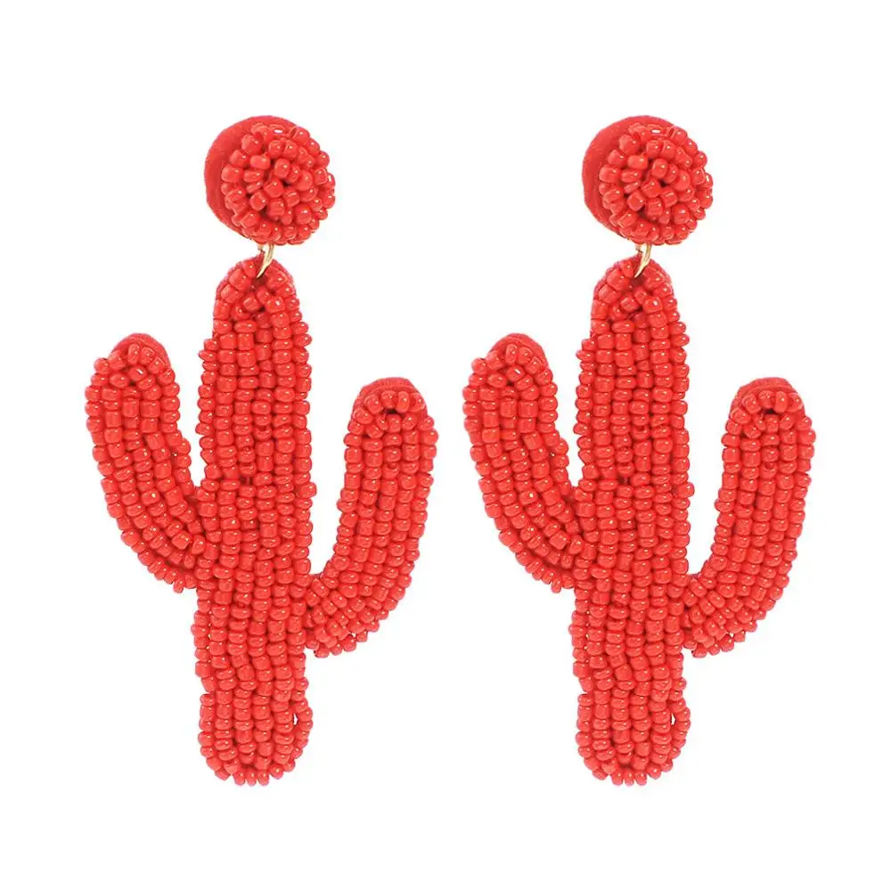 Red Earrings MANILAI, модные кактусы, бисерные Висячие серьги, для женщин,, Богемия, массивные, ручная работа, разные цвета, подарок, вечерние ювелирные изделия - Окраска металла: Red Earrings