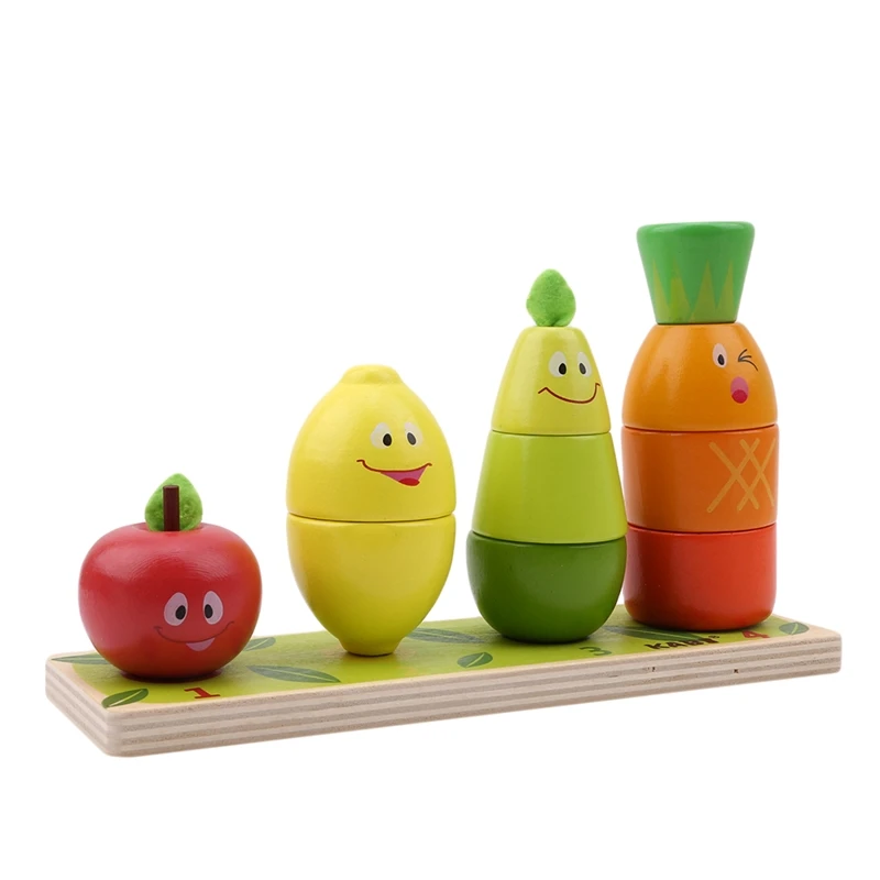 

New Hot Sale Baby Educational Wooden Toy Fruit And Vegetable Pillar Blocks Early Learning Kids Birthday Christmas Gift