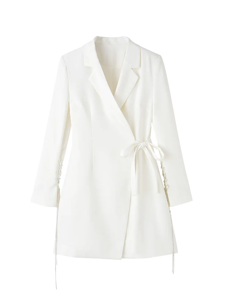 Женский офисный пиджак на шнуровке черное облегающее платье-блейзер с длинным