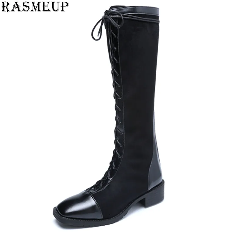 RASMEUP женские замшевые сапоги до колена 2019 г. Модные стильные зимние высокие