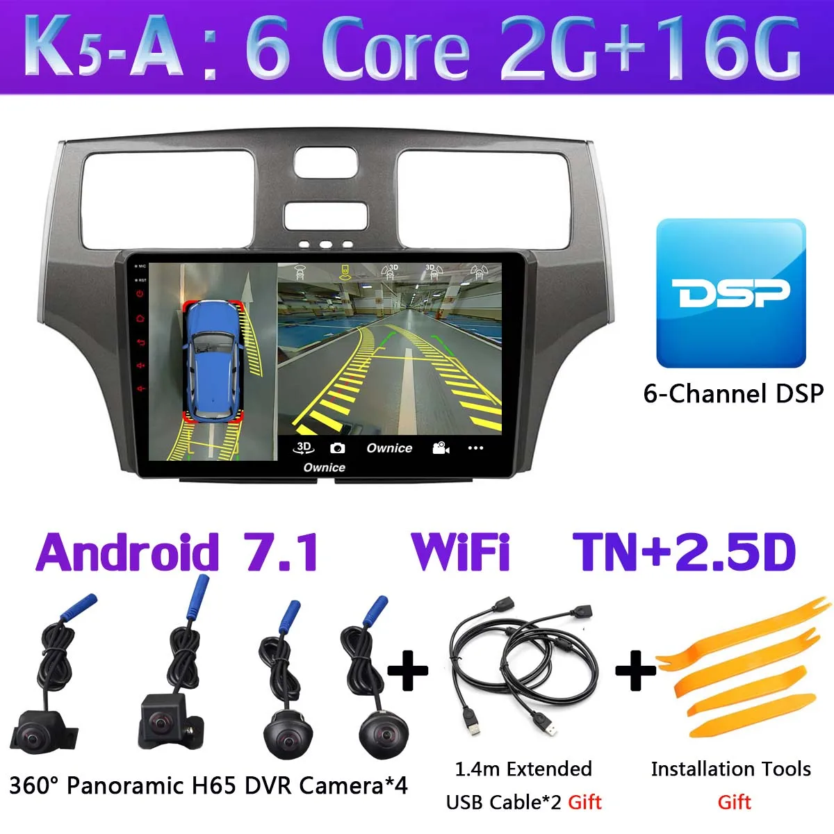 K5-A Ownice K1 K3 K5 K6 автомобильный dvd-плеер на основе Android для Lexus ES ES250 ES300 ES330 2004 2005 2006 автомобиль радио gps DSP Carplay 360 ° панорамный - Цвет: K5-A