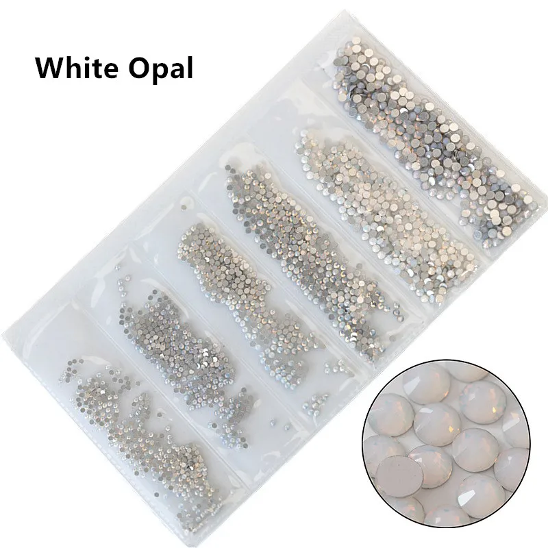 White Opal 40 цветов, смешанные размеры кристально чистый AB горячей фиксации, плоская задняя часть, стразы для дизайна ногтей Стразы для 3D нейл-арта украшения Блеск - Цвет: White Opal