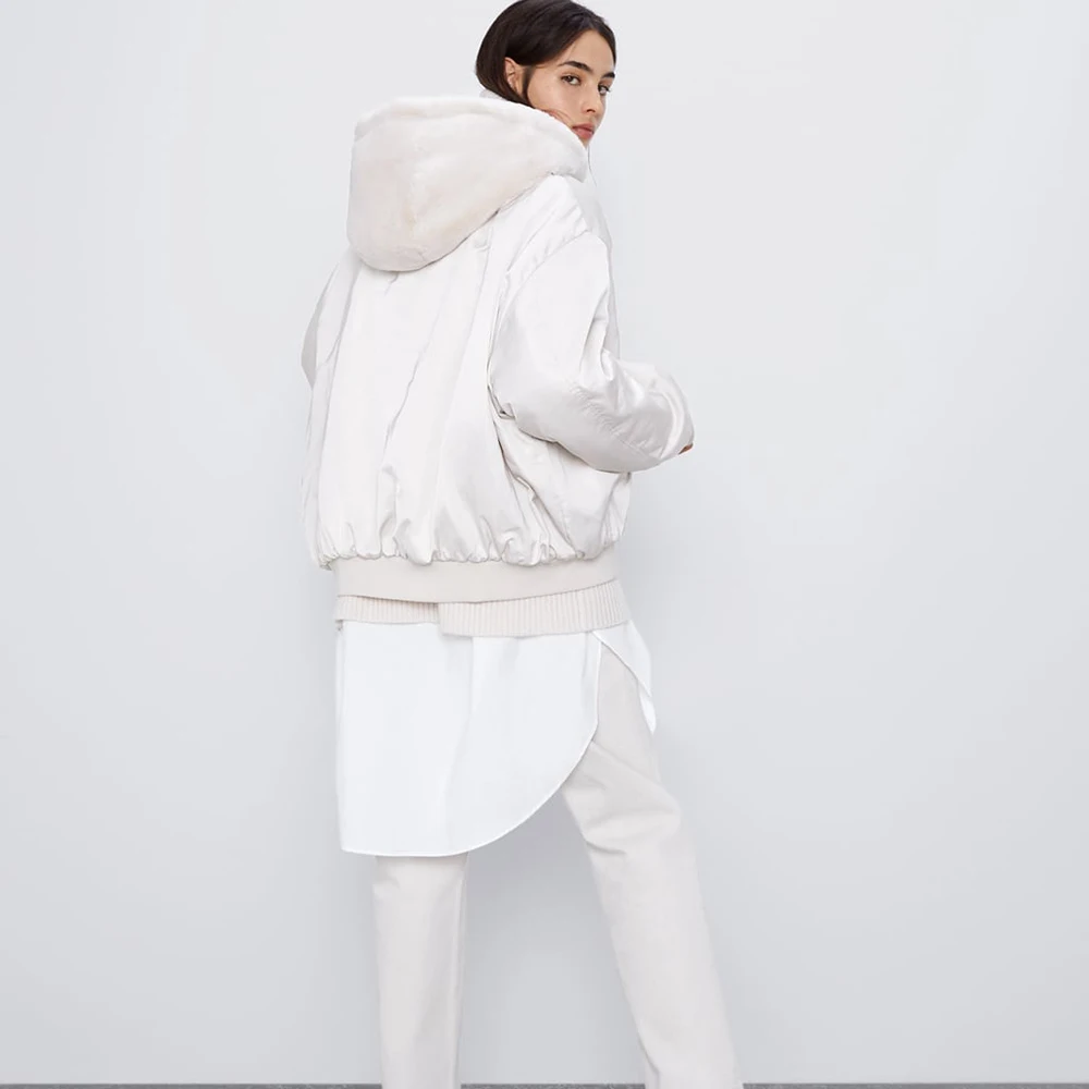 ZA Женская двусторонняя теплая куртка зимняя повседневная Свободная из