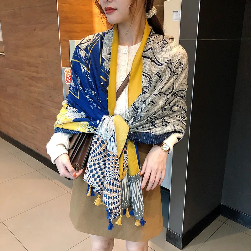 style 18 KYQIAO головной платок, новинка, женский, для девочек, весна, осень, дизайнерский, длинный, богемный, этнический, мягкий, с принтом, шарф, накидка с кисточками, шаль, палантин - Цвет: style 18