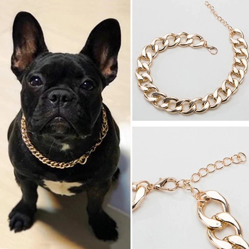

Dog Gold Chain Teddy Pug Fighting Small and Medium-sized Dog Collar Pet Necklace Acrylic Pendant Gold Chain