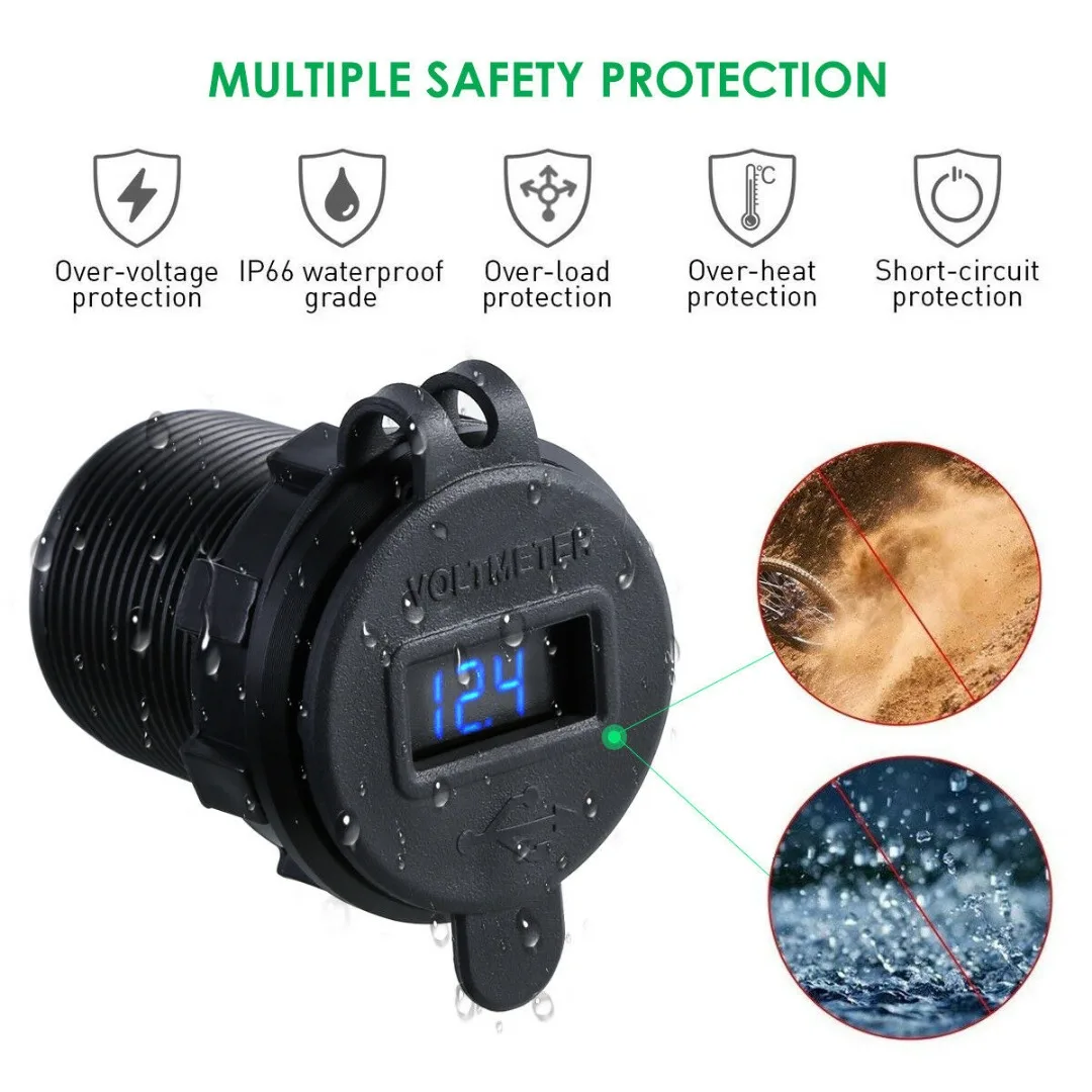 

Universal QC 3.0 Fast Dual USB Car Charger Socket Adapter Voltmeter For Mobile Phone ABS Aluminum Car Charger Accessories