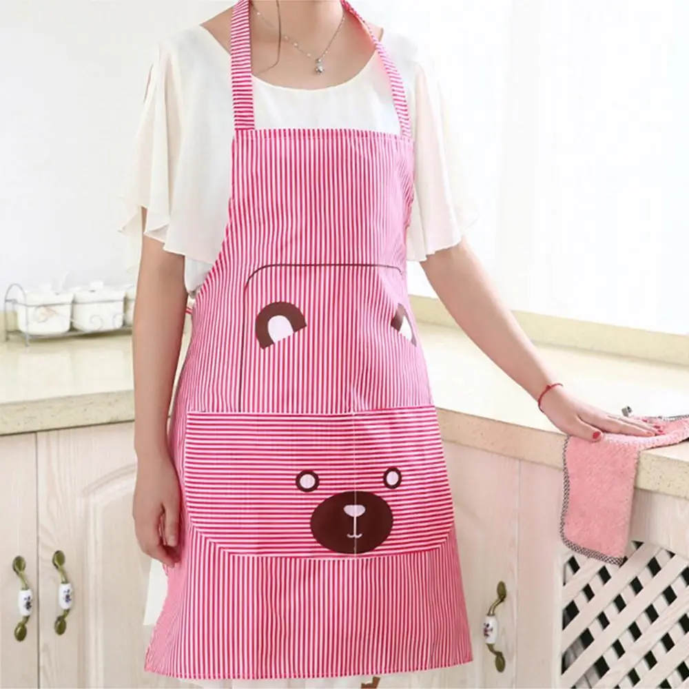 

Kitchen Cute Printed Stripe Bear Hanging Neck Apron Household Polyester Apron Washable