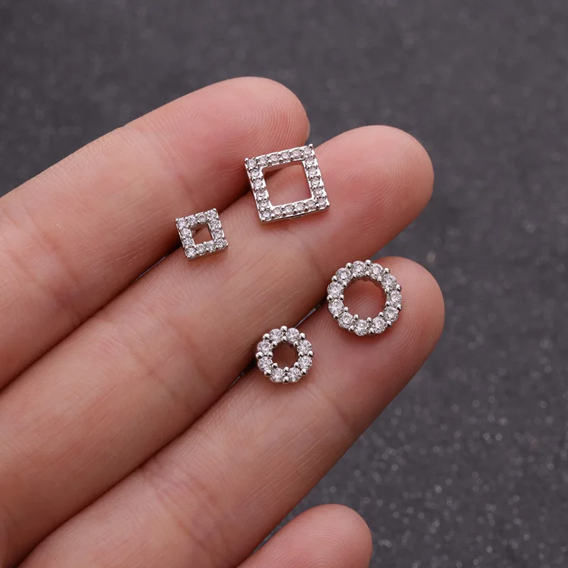 1pcs Body Jewelry Butterfly Round Square Moon Ear Studs Stainless Steel Barbell Zircon Tragus Cartilage Piercing Earring | Украшения и