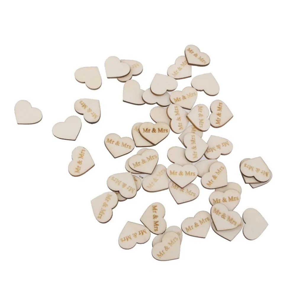 

50pcs Mr Mrs Wooden Heart Shaped Scrapbooking Embellishment Wedding Decor Ornament Unfinished Natural Wood Gifts Crafts Supplies
