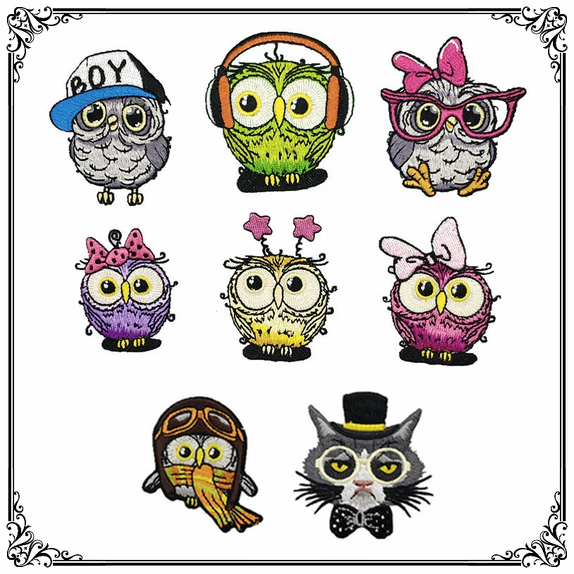 Вышитая нашивка тканевые наклейки животные птица Сова одежда декоративная