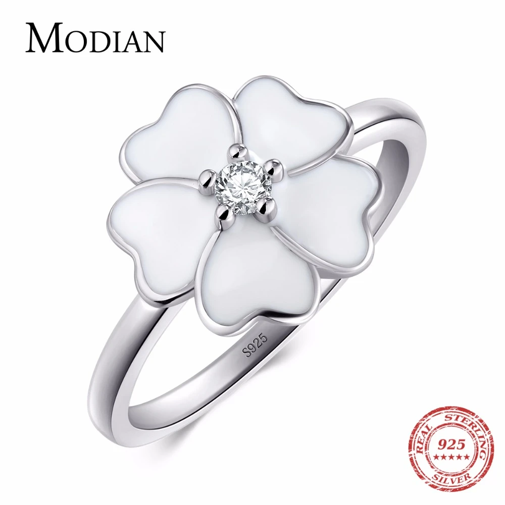 Modian, Настоящее серебро 925 пробы, белая эмаль, ювелирные изделия, модные циркониевые кольца, женский цветок, Примула, Штабелируемый палец, кольцо