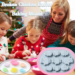 Silicone 3D Cake Mould Broken Shell Chicken Easter Ice Cream Mousse Jelly Chocolate Mould Baking DIY Flexible Baking Mould Tool