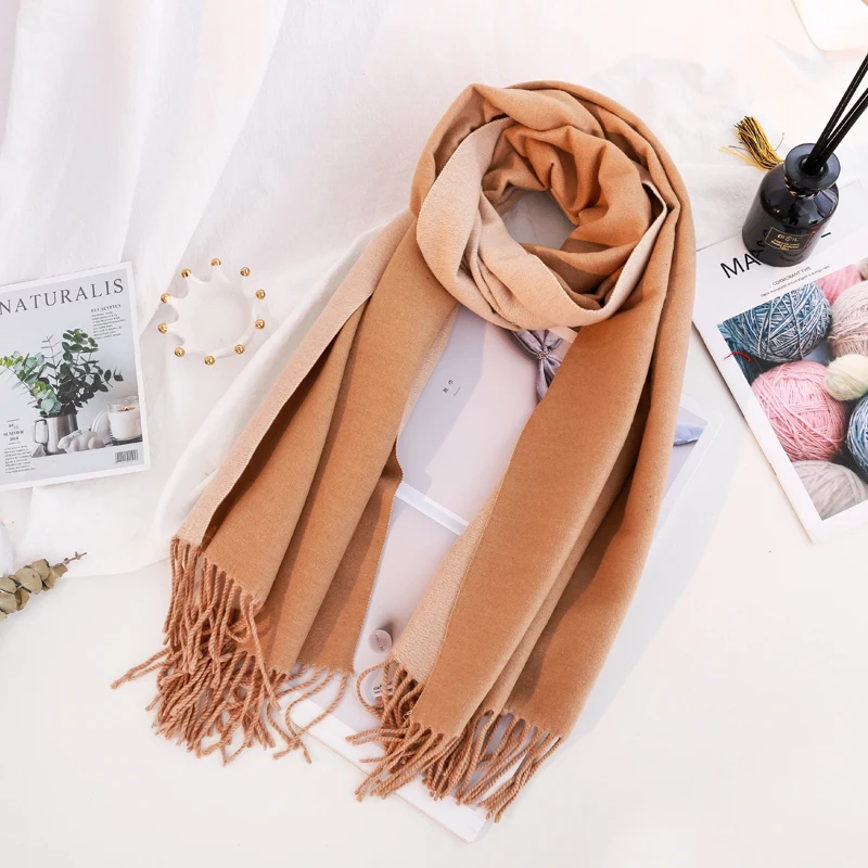

2021 women winter scarf imitation cashmere long ins student spring thickened solid color casual simple double-sided Shawls Wraps
