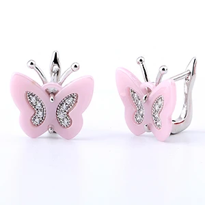 Pink Earring Модные Керамика Ювелирные наборы с принтом бабочки и длинными цепи Цепочки и ожерелья Для женщин ювелирные изделия Bijoux(украшения своими руками) Нержавеющая сталь розовый ювелирный набор, рождественский подарок - Окраска металла: Pink Earring
