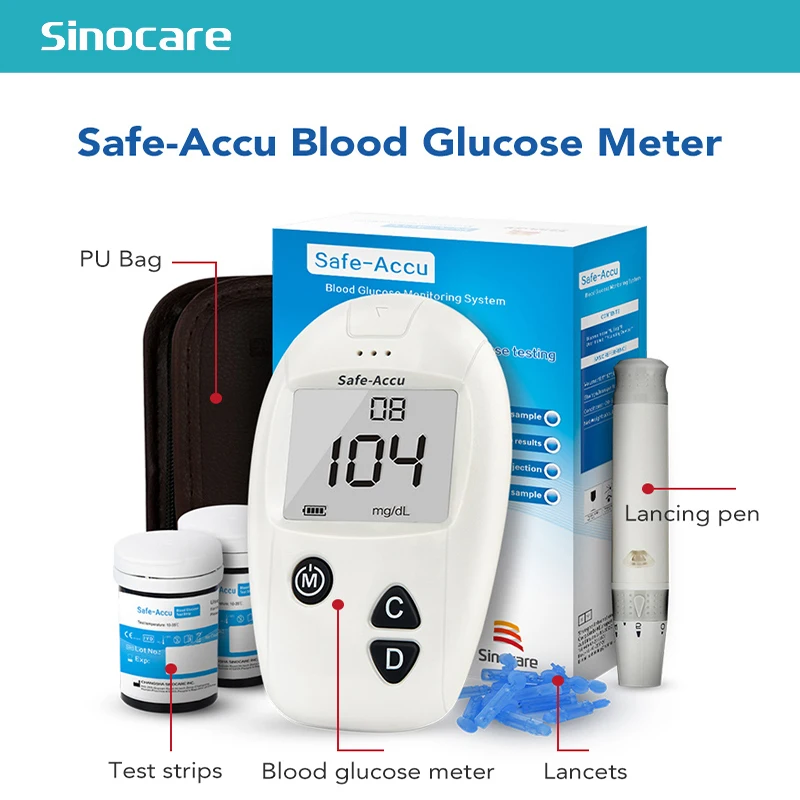 Глюкометр Sinocare Safe Accu медицинский диабетический тестер с 50/100 полосками глюкозы и